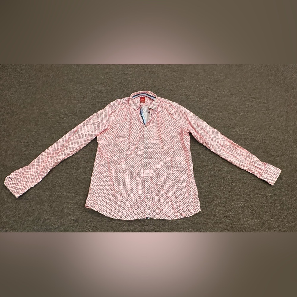 EUC Men's Red Checkered Dress Shirt PURE Slim Fit Sz L
